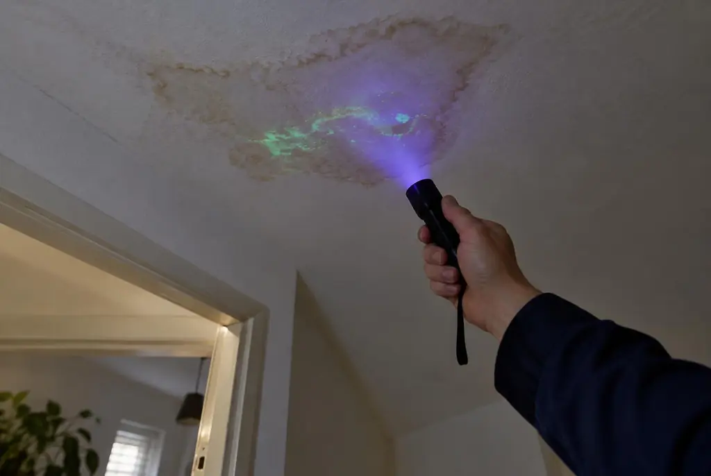 Lekdetectie Odijk – kleurstof controleren op het plafond met uv-licht