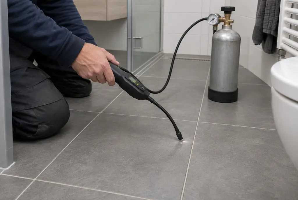 Lekdetectie Odijk – technicus spoort met tracergas een lekkage op in de vloer